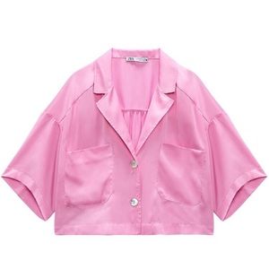 Satin Effect Cropped Blouse Pink